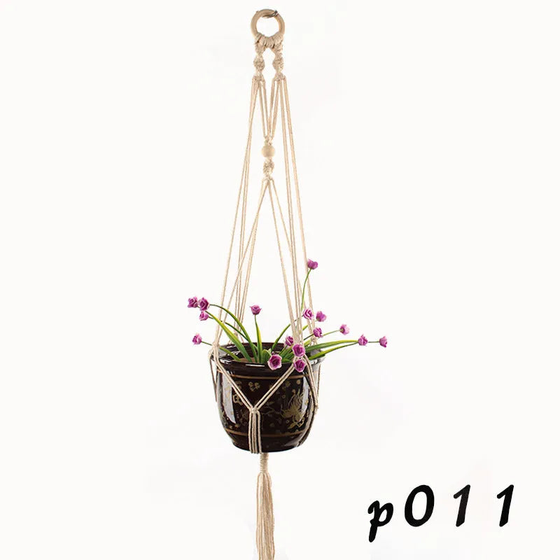 Woven wire plant basket holder with cotton rope construction in desktop and wall hanging styles