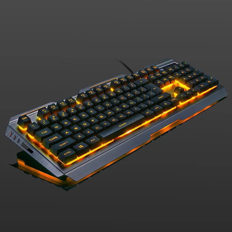 Wired gaming keyboard and mouse set with backlight and USB connection on desk
