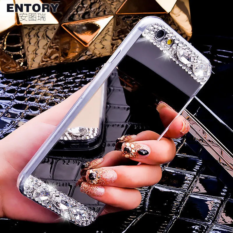 Gold rhinestone decorative silicone back cover case on a Huawei P30 Pro mobile phone.