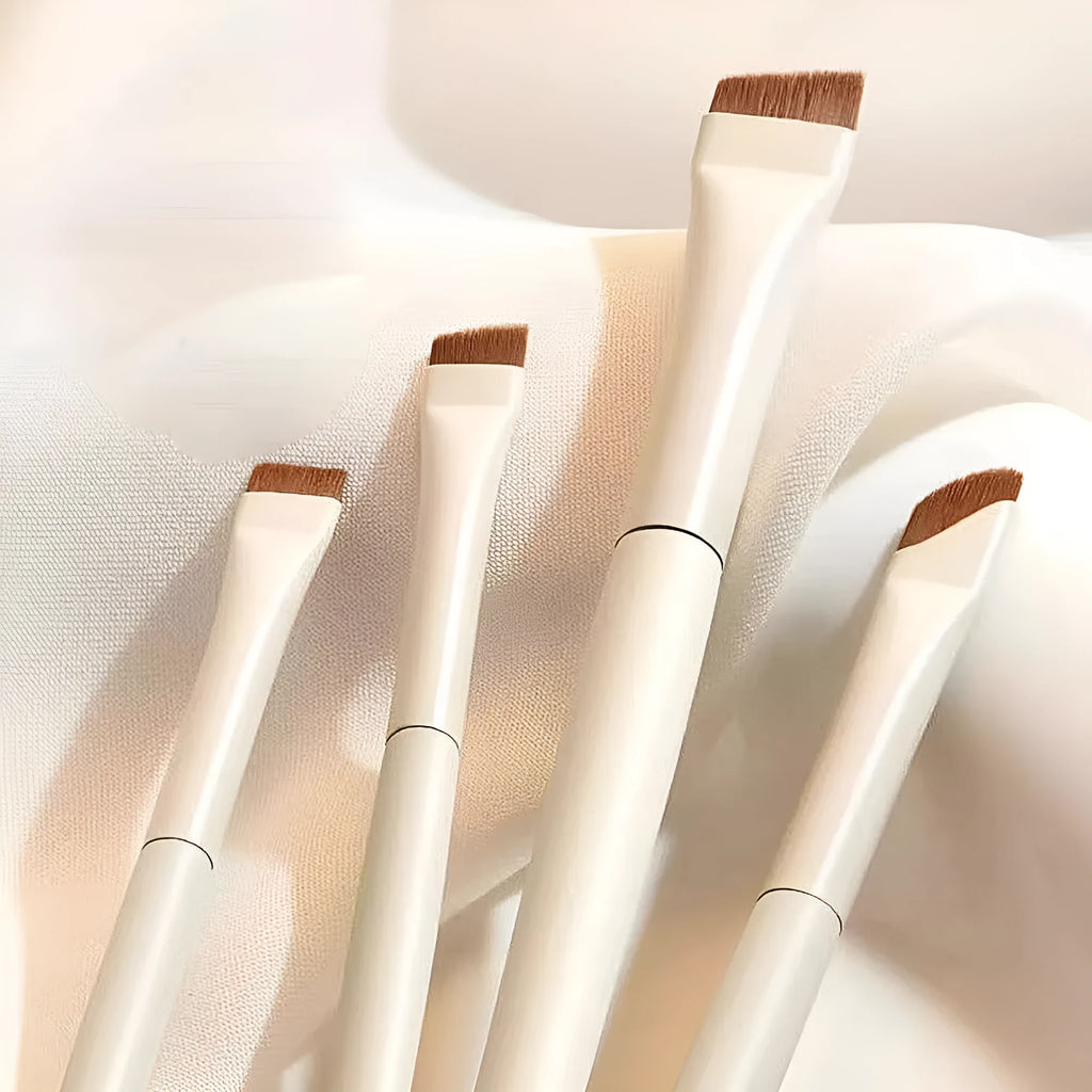 Four angled eyeliner and brow brushes with ultra thin tips in optional leather case