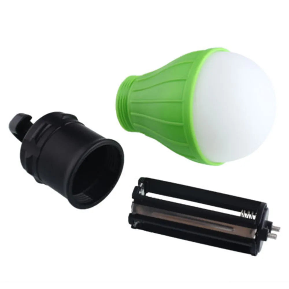 Portable hanging hook LED camping lantern with 3 bulbs in red, yellow, blue, or green colours