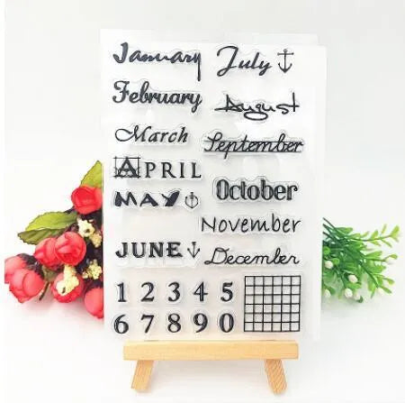Transparent silicone vintage icon calendar stamp seal for date marking in digital table colour