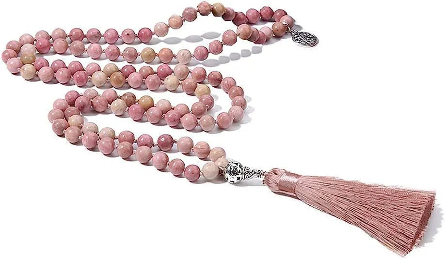 Handmade knotted natural stone bead necklace with 8mm beads in one of 12 colour options.