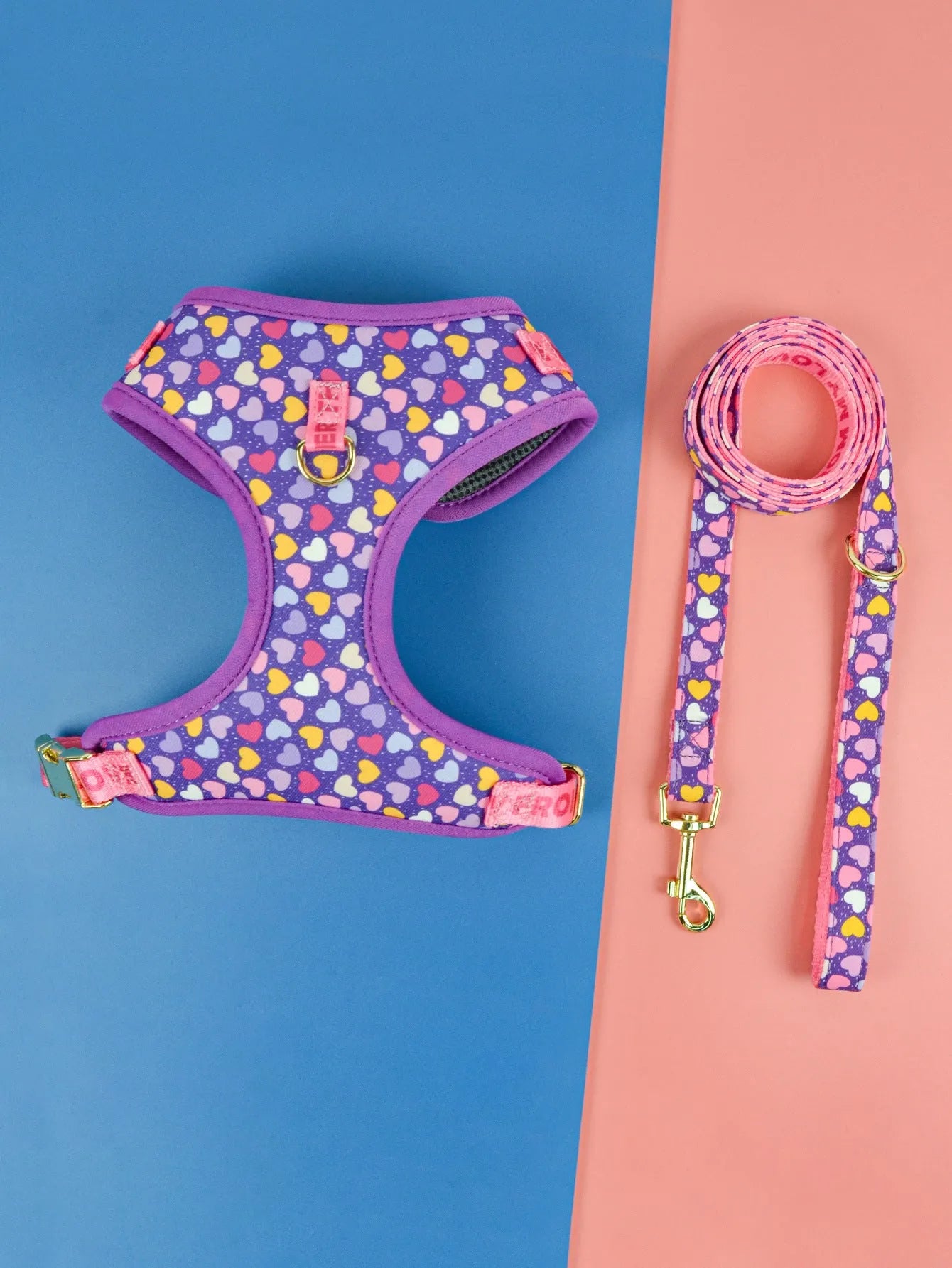 Polyester dog harness in blue ice cream colour pattern for medium large dogs