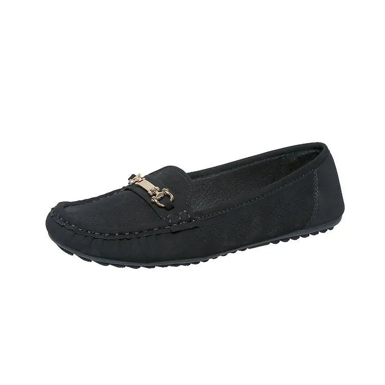 Women's flat casual shoes in artificial PU available in white, black, and khaki.