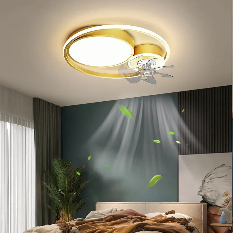 48cm ceiling fan light with metal blades and acrylic lampshade in black or gold finish