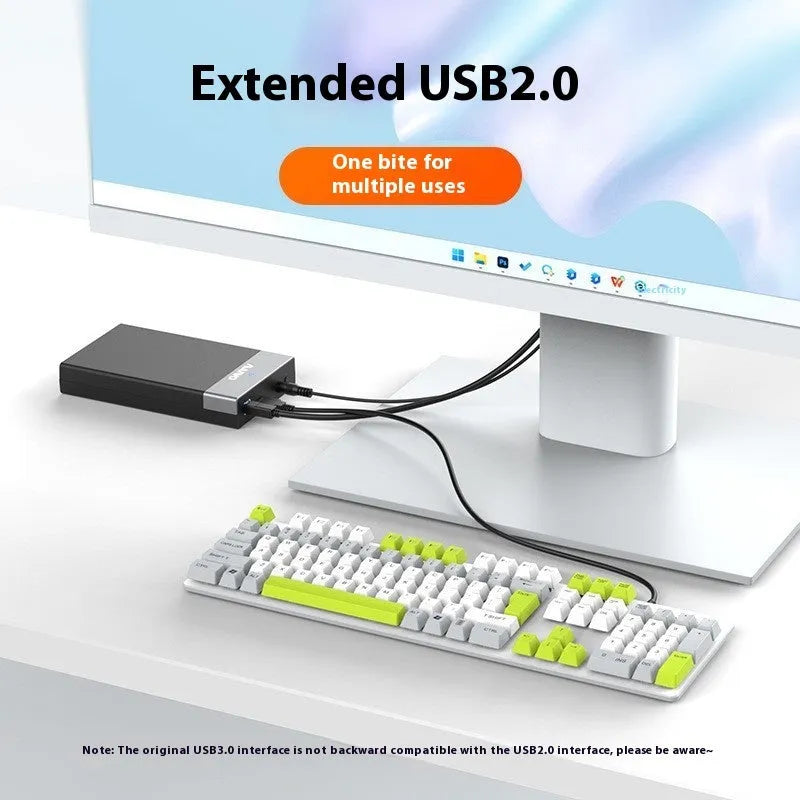 3.5 inch USB 3.0 SATA hard disk enclosure in two-tone colour with power supply and cable