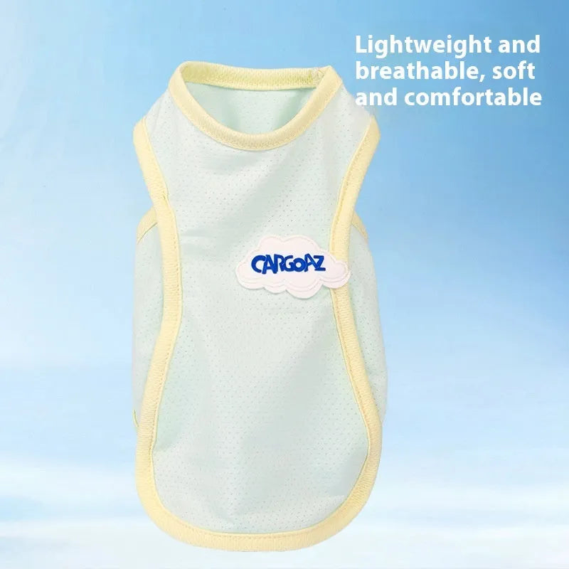Polyester cat summer vest in grass green colour showing sports-style design
