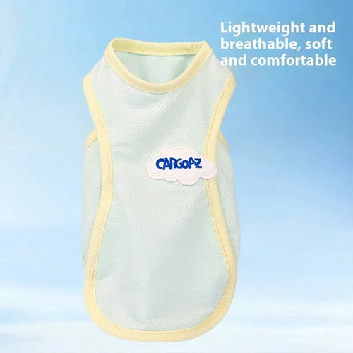 Polyester cat summer vest in grass green colour showing sports-style design