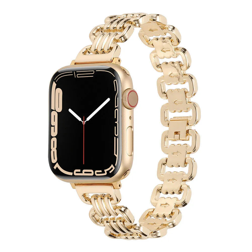 Alloy metal ladies watch bracelet for Apple Watch in silver, black, gold, rose gold, starlight colours.