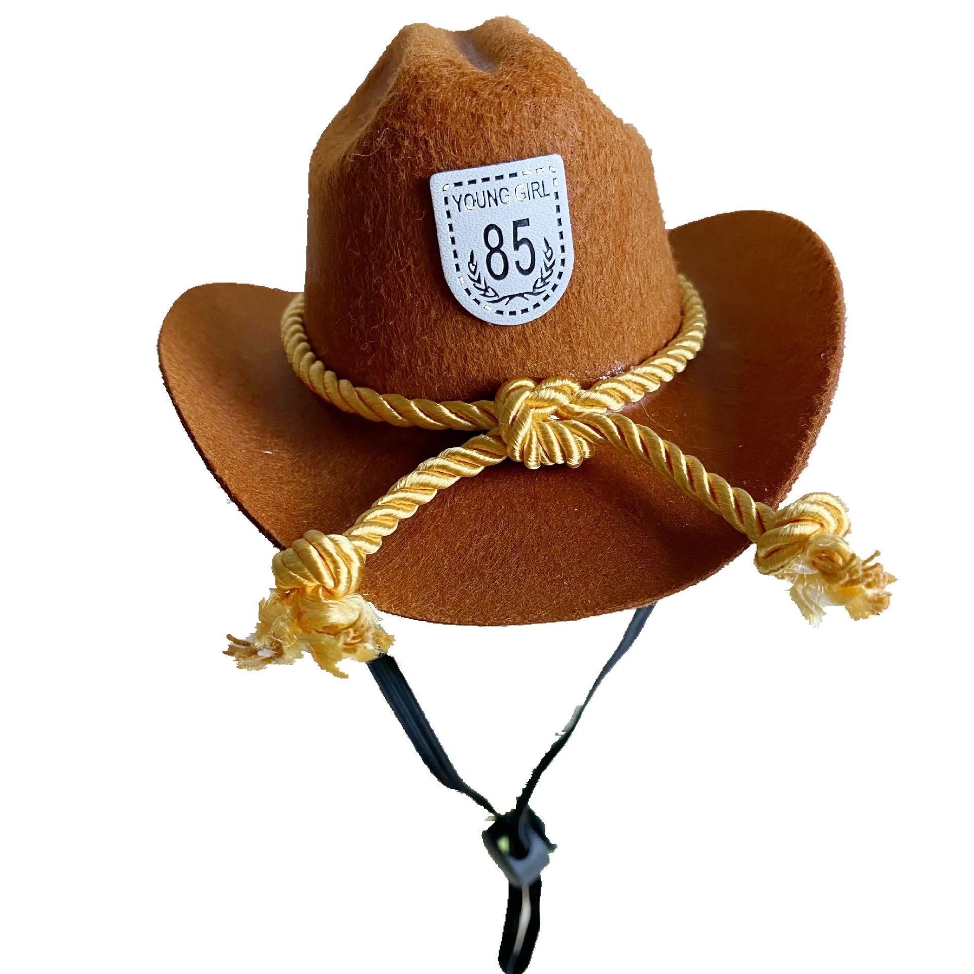 XINGX British cowboy hat for cats in non-woven fabric with decorative ribbon trim.