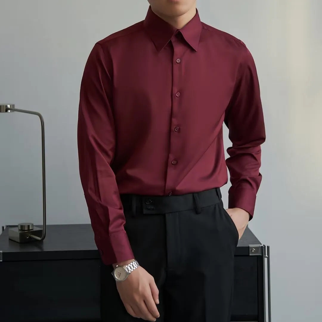 Men's Korean style long sleeve shirt in black with Japanese retro design and loose fit
