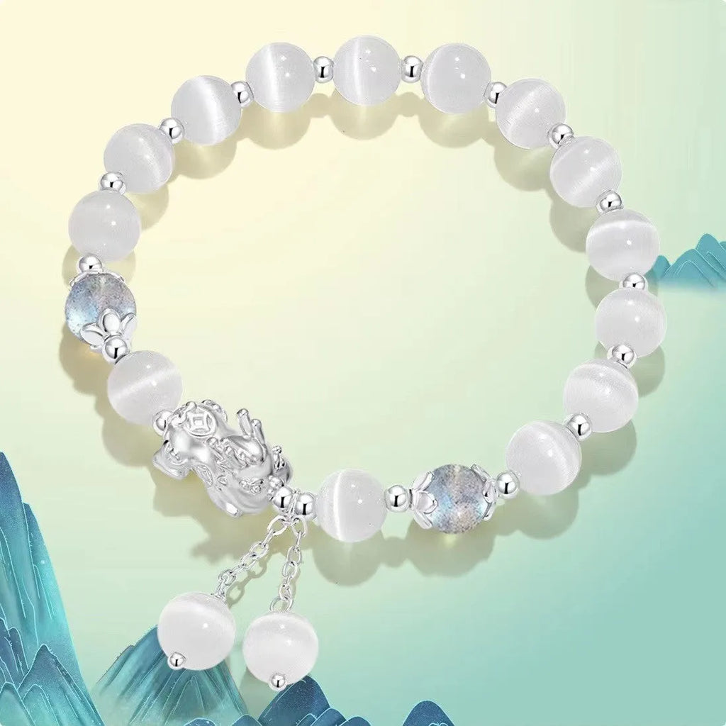 Handmade black agate and grey opal couple bracelet with 10mm wave beads and money painting design