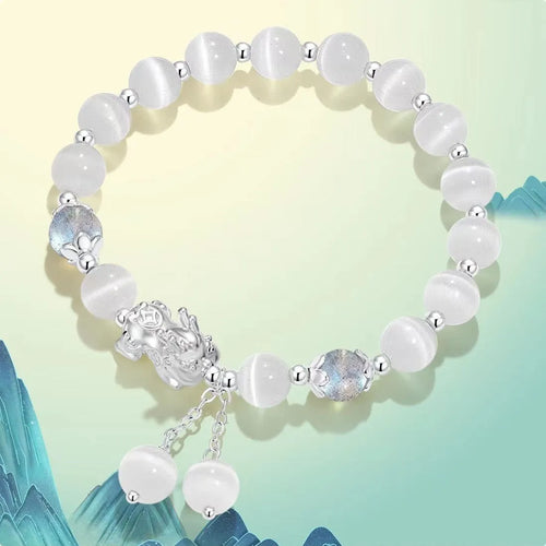 Handmade black agate and grey opal couple bracelet with 10mm wave beads and money painting design