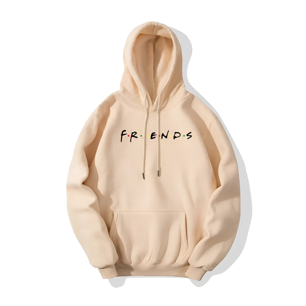 Letter printed plush hoodie for men and women in khaki with round neck and long sleeves