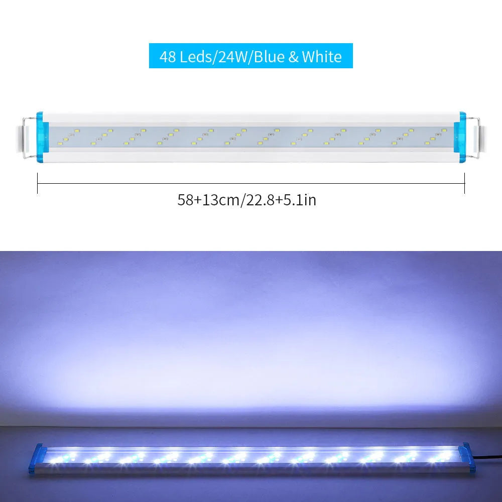 Ultra-thin aquarium light with blue and white LEDs for fish tanks