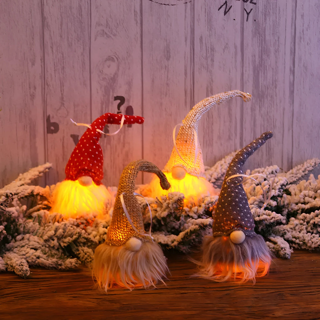 Christmas Forester Gnome LED light hanging decoration handmade Swedish 8x20cm Beige