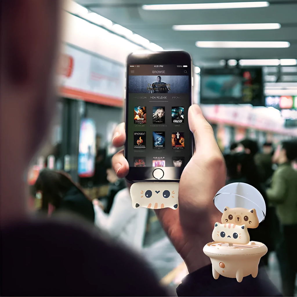 Cartoon bear and cat design fast charging power bank for Apple iPhones with plastic case.