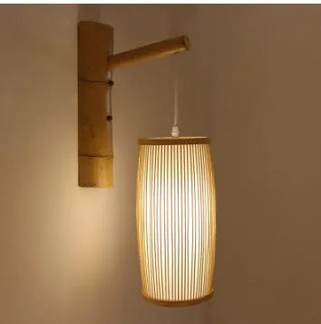 Handwoven bamboo pendant lamp with E27 fitting for hall and staircase lighting