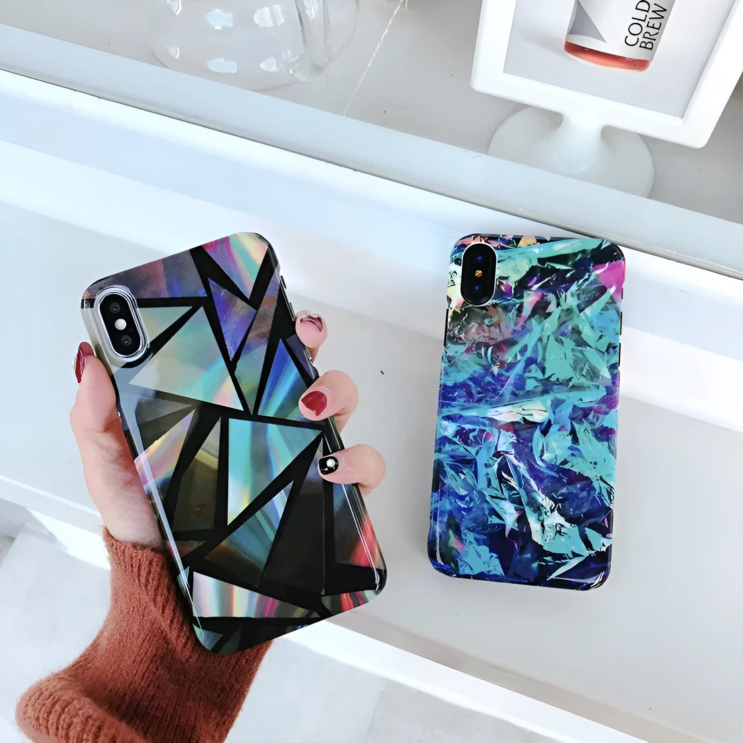Green geometric triangle PC hard shell phone case for iPhone 7 8 4.7 inch model