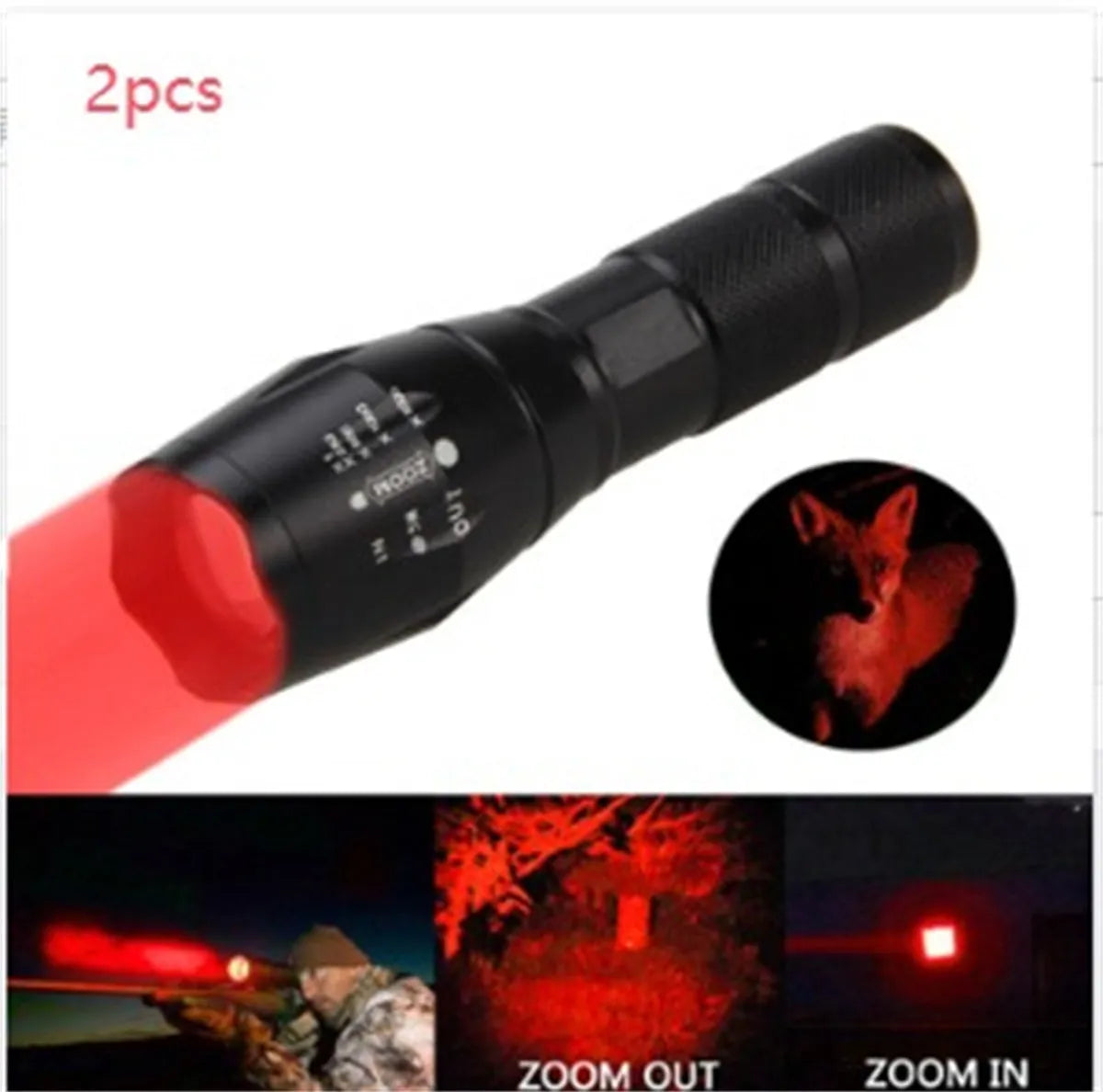 Black aluminium alloy zoomable LED flashlight with adjustable focus head for outdoor use.