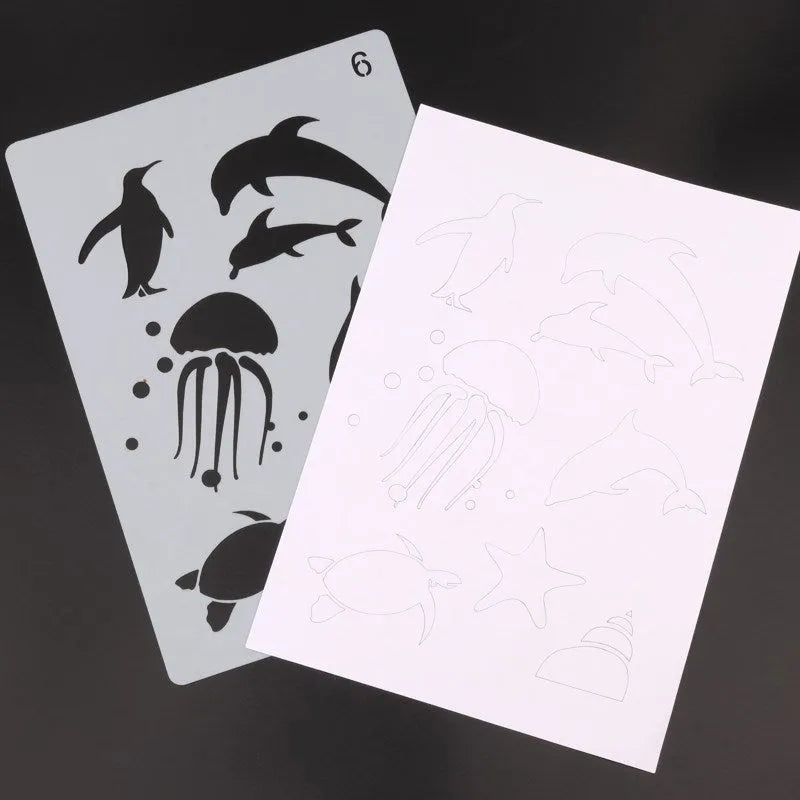 White packaged children's stencil drawing kit with plastic templates, paper, and markers