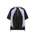 Men's solid colour polyester top with stitching detail, shown in black and beige, long sleeve and short sleeve versions.