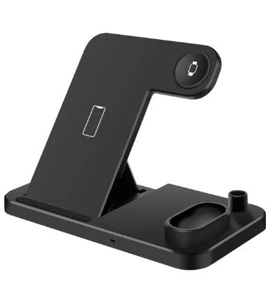 4-in-1 wireless charging station with adjustable phone stand charging multiple devices