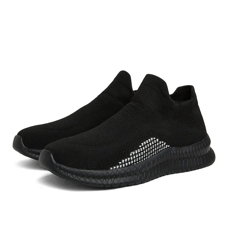 Popcorn flyknit fabric casual sneakers in black, blue, or white on a low-top flat sole.