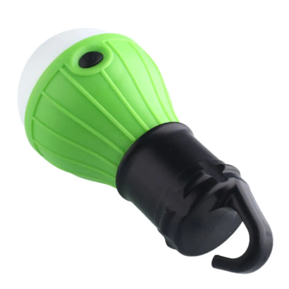 Portable hanging hook LED camping lantern with 3 bulbs in red, yellow, blue, or green colours