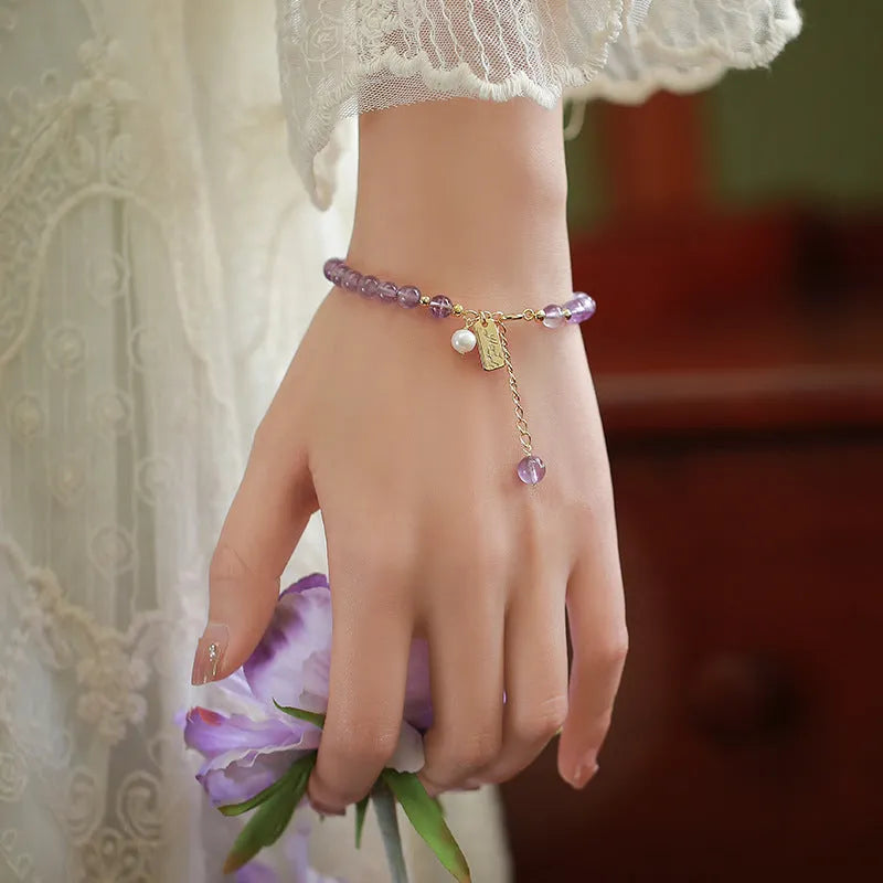 Natural crystal amethyst bracelet for women in romantic lavender colour with zodiac animal modelling