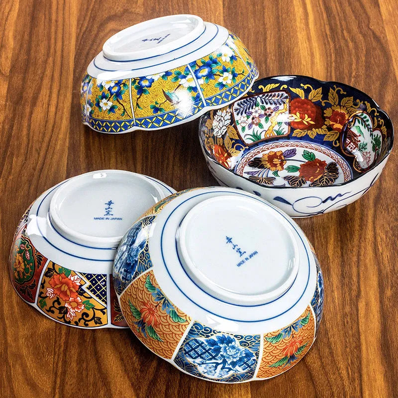 Japanese style ceramic bowl with retro peony pattern and underglaze surface finish