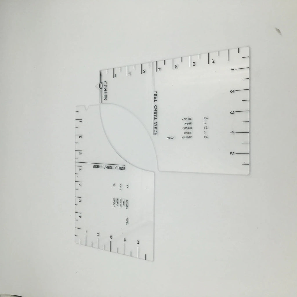 Transparent acrylic sewing patch ruler 10x6 inches for t-shirt alignment with carved markings