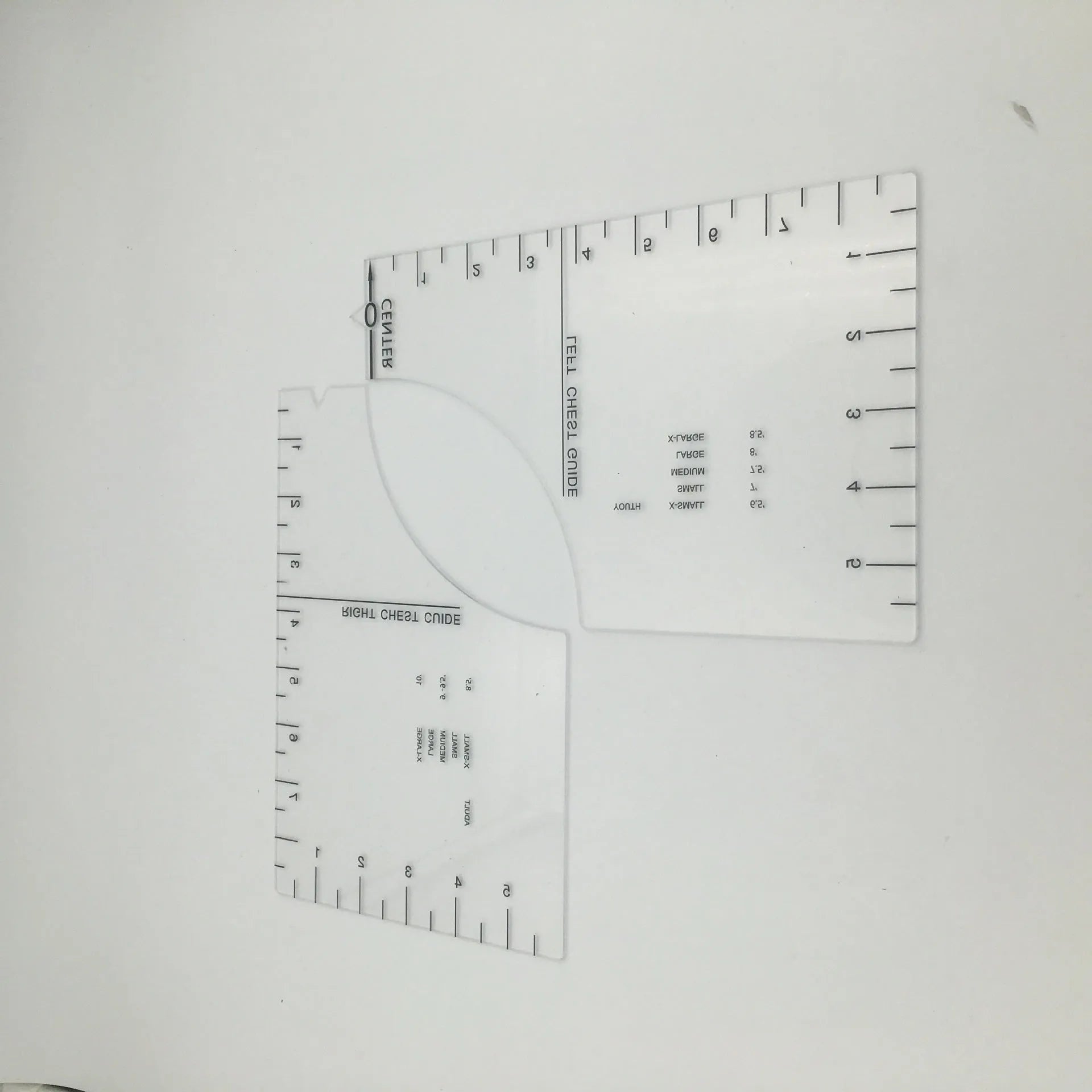 Transparent acrylic sewing patch ruler 10x6 inches for t-shirt alignment with carved markings