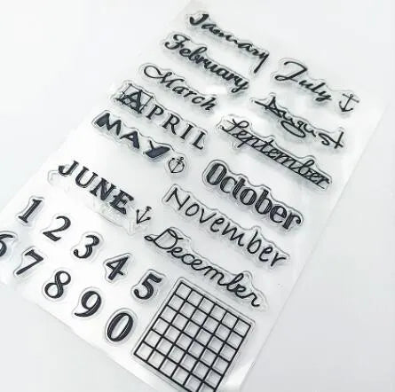 Transparent silicone vintage icon calendar stamp seal for date marking in digital table colour