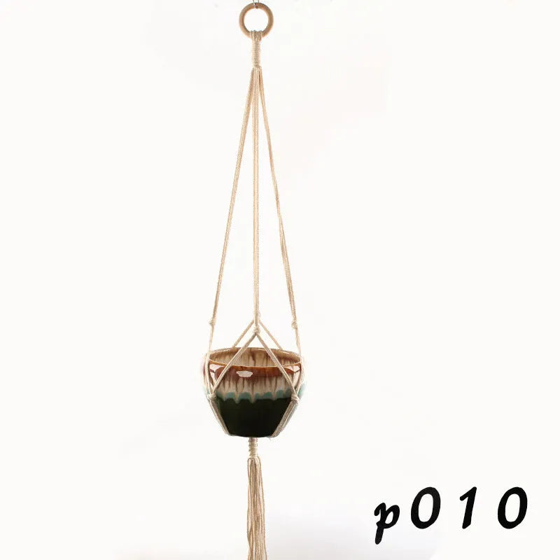 Woven wire plant basket holder with cotton rope construction in desktop and wall hanging styles