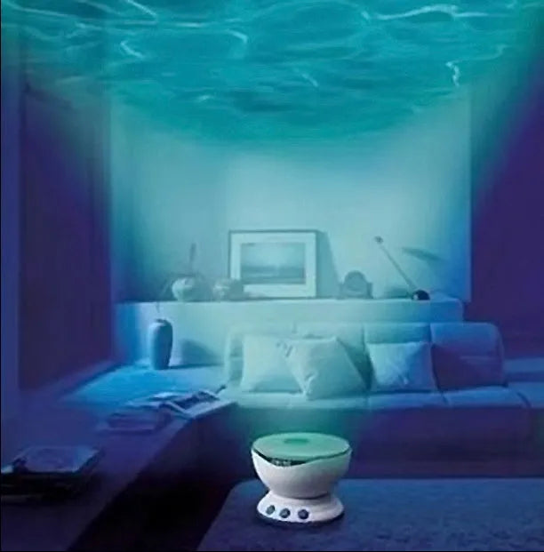 Blue coloured ocean theme projection lamp with DLP correction for children's rooms.