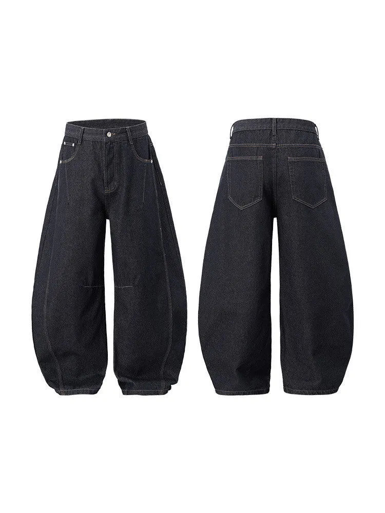 Men's original cow color wide leg denim trousers with mid waist fit