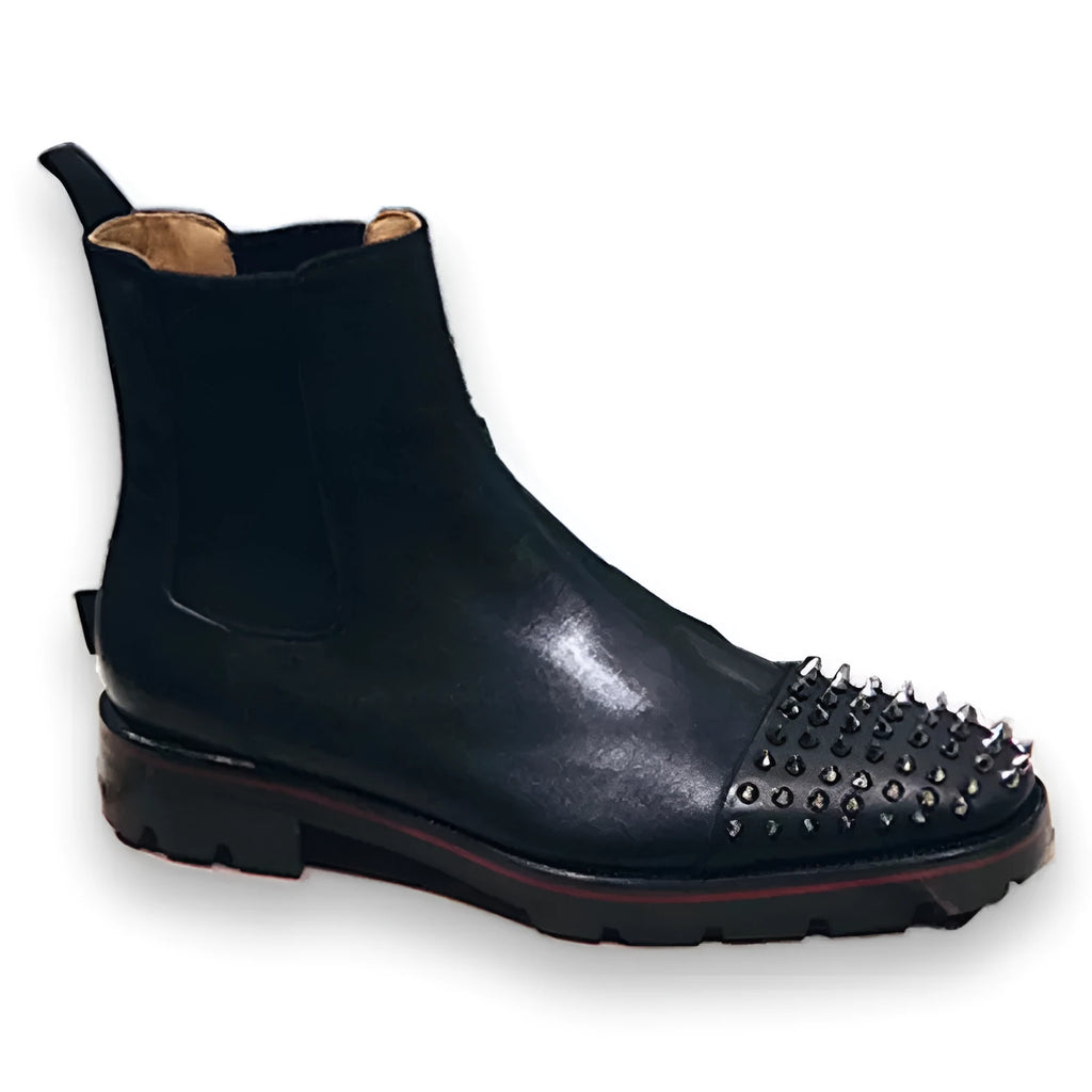 Men's black leather high top business casual shoes with cowhide upper and leather sole