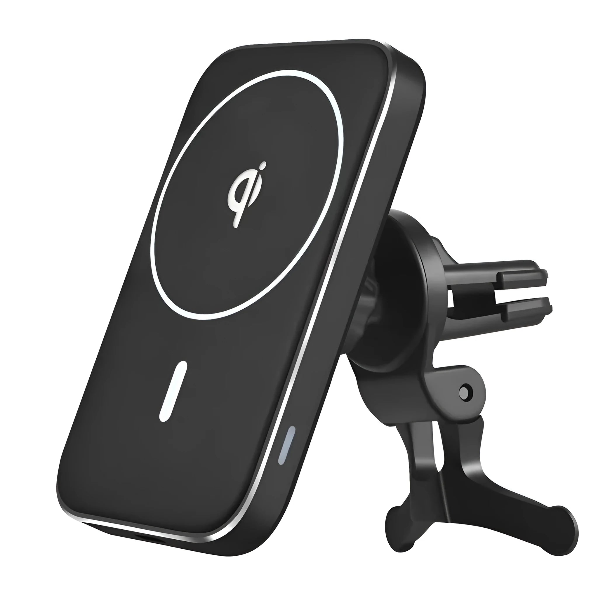 Black M6 magnetic wireless car charger bracket with LED indicator for dashboard or windscreen mounting