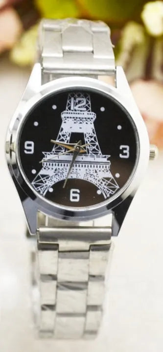 Eiffel Tower Wrist Watch with analogue display and Paris landmark design for men and women.