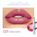 Waterproof moisturising lipstick bullet showing six colour options with 1.8g content