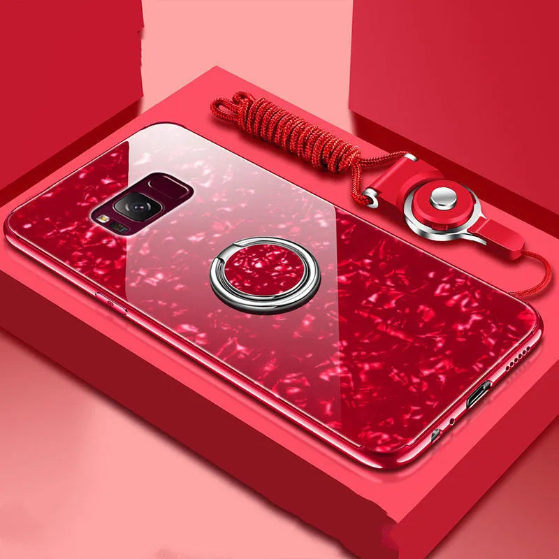 Tempered glass phone case for Samsung S8 S9 in black pink red white solid colour options