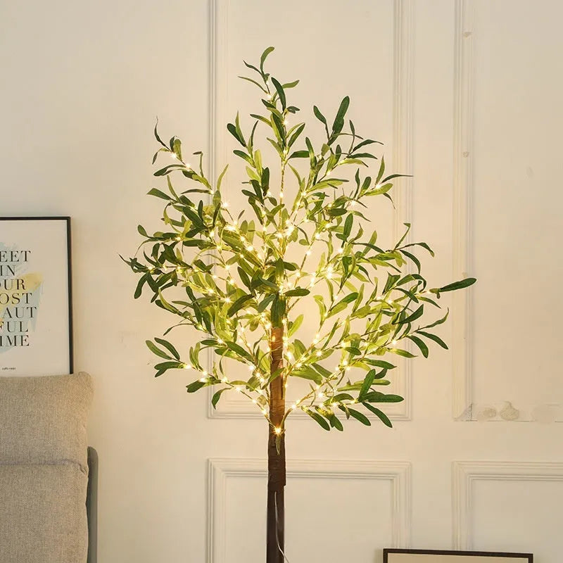 1.8 metre tall simulation olive leaf tree lamp with warm white LED lights for courtyard decoration