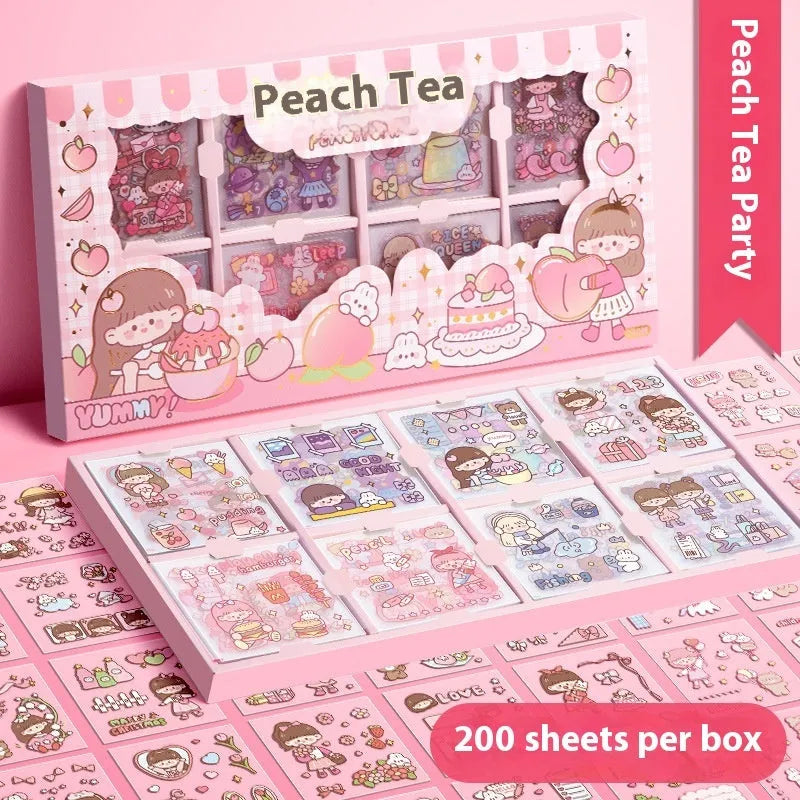 Box of colourful children's stickers with five different design themes for craft projects