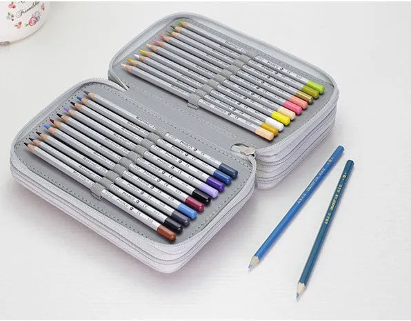 Oxford cloth pencil case in black with 20x12.5x8.2cm dimensions for holding 72 or 48 colour pencils and brush pens