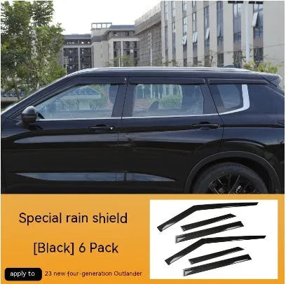 Black Warrior and translucent window deflector sets for a 2023 Mitsubishi Outlander.