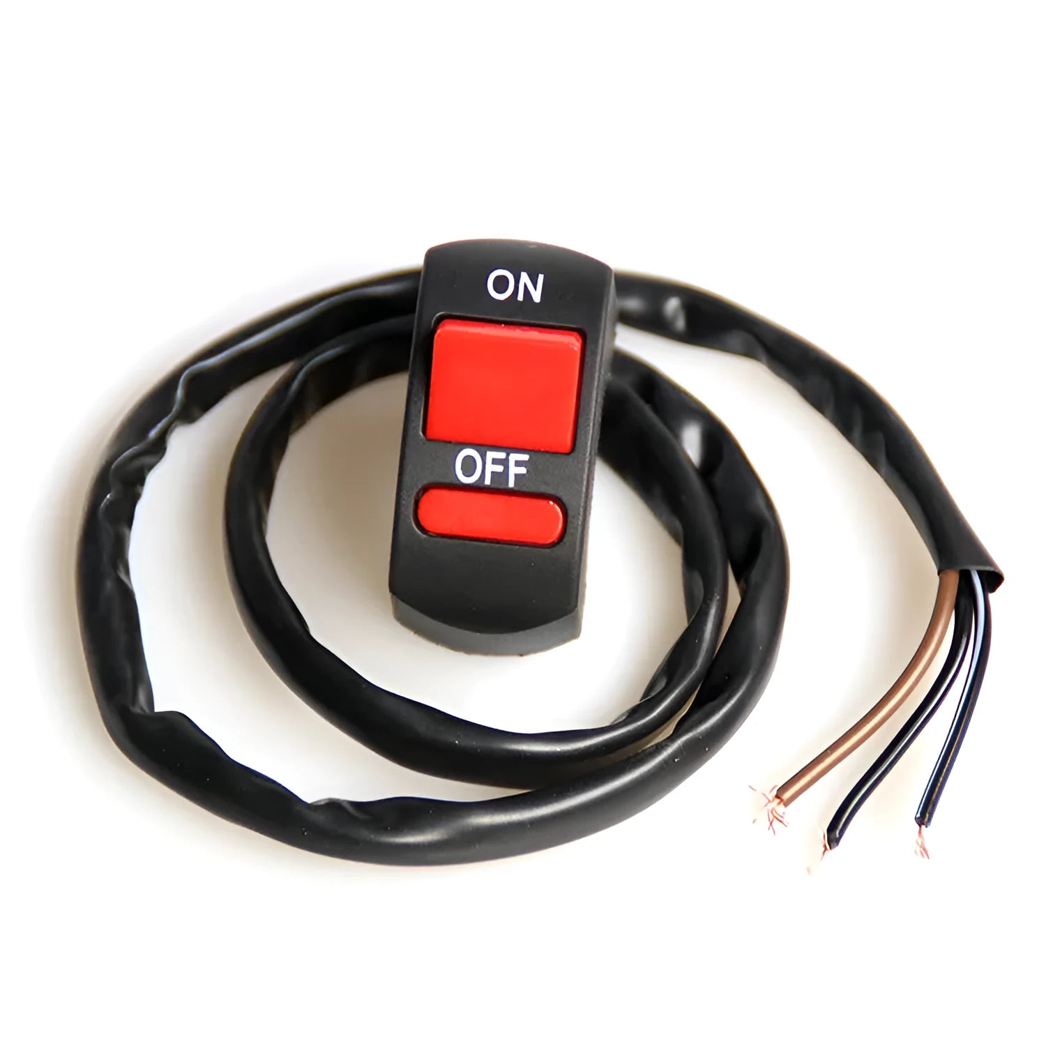 Black motorcycle handlebar switch with 22mm upper width and 50cm copper wire cord