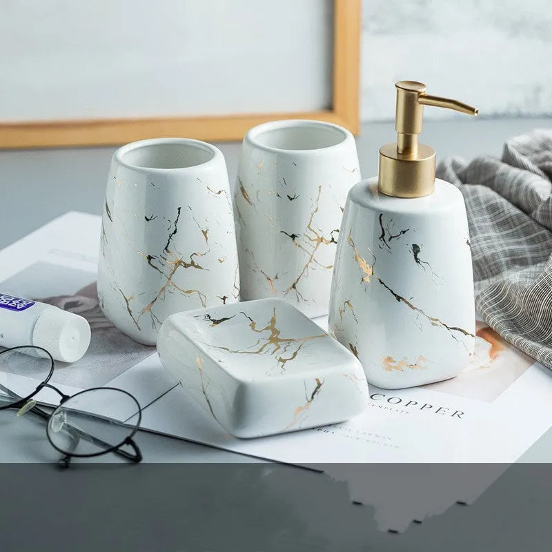 Ceramic bathroom wash set in light luxury style with black, blue or white colour options