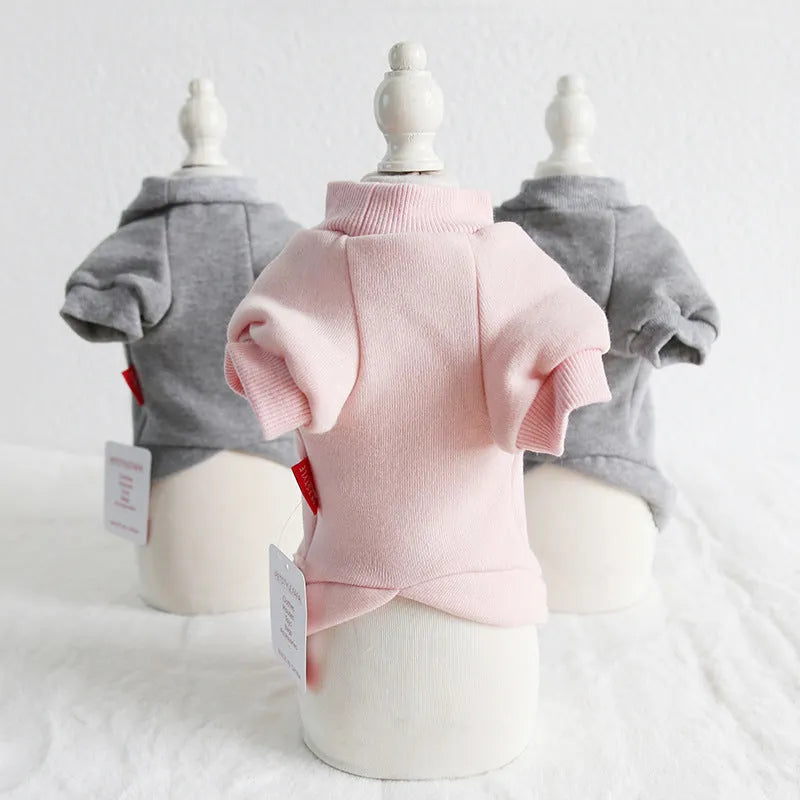 Cotton dog hoodie in popcorn grey for winter wear, size small, 27cm length, 36cm bust